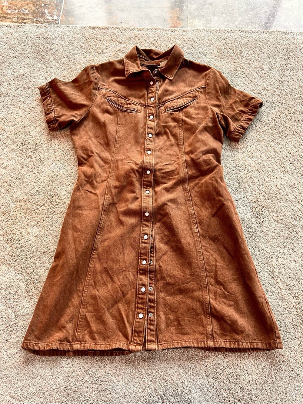 Levi's Brown Short-Sleeve Snap-Front Mini Dress